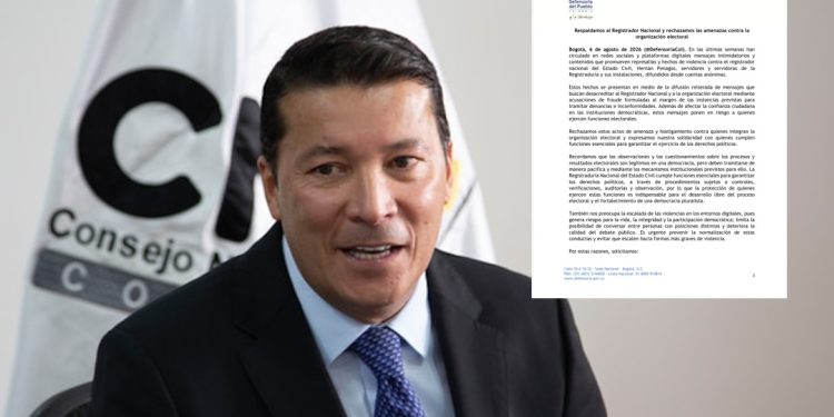 Defensoría del Pueblo respalda al registrador Hernán Penagos y rechaza amenazas contra la organización electoral